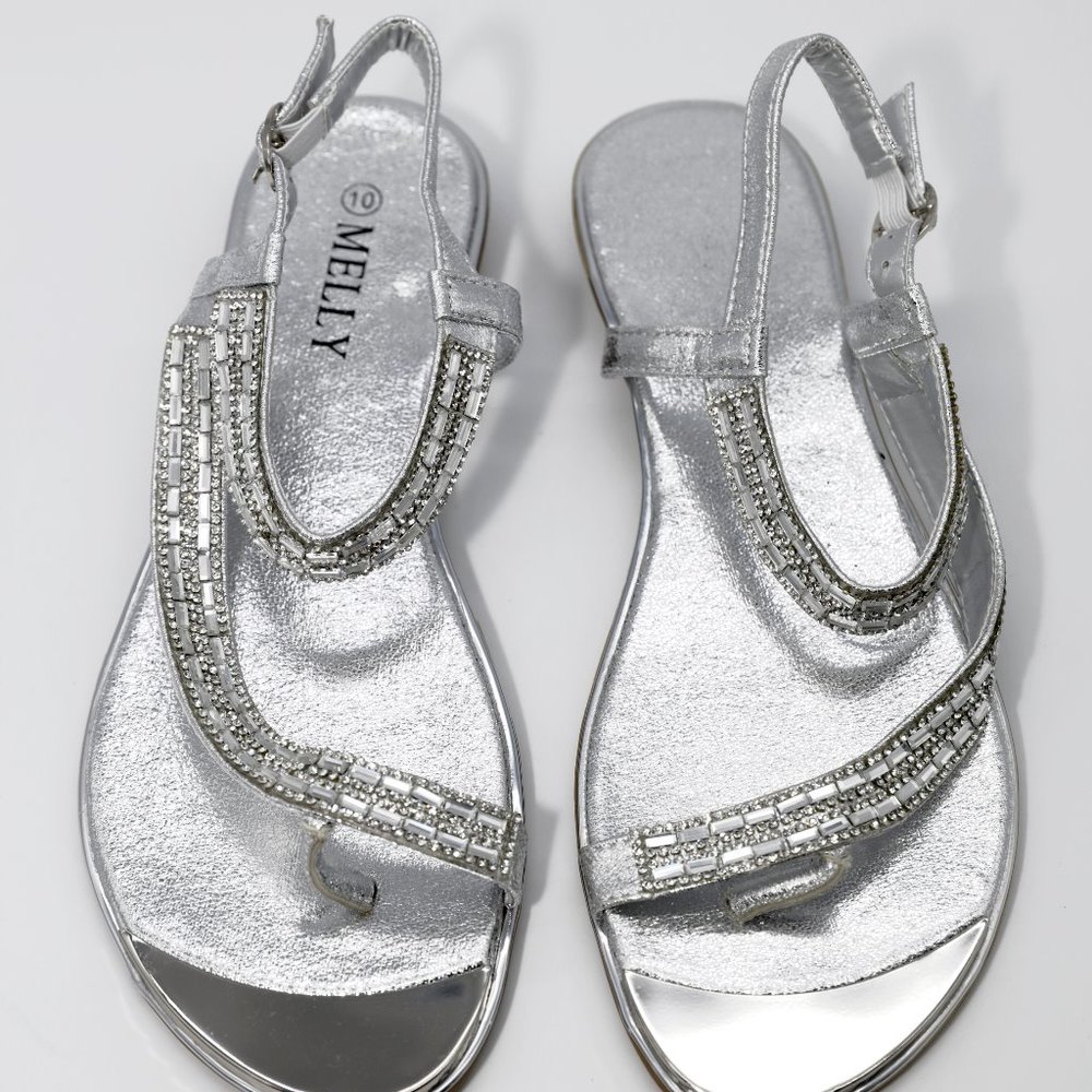 MELLY Child's Silver Rhinestone Sandals - Picture 2 of 5